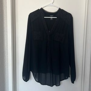 Torrid black sheer and lace blouse